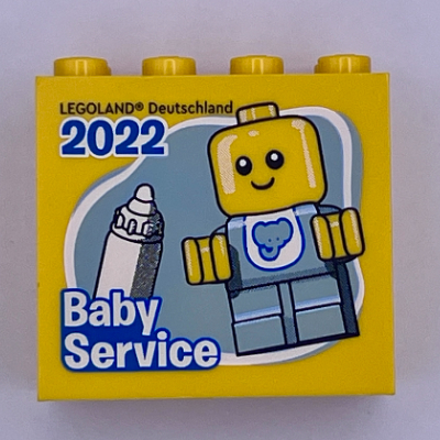 Brick 2 × 4 × 3 with 'LEGOLAND Deutschland 2022 Baby Service' Print Gelb