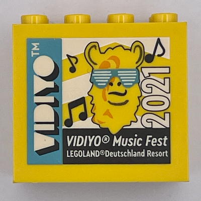 Brick 2 × 4 × 3 with 'LEGOLAND Deutschland Resort VIDIYO Music Fest 2021' Print Yellow