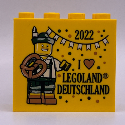 Brick 2 × 4 × 3 with '2022 I Heart LEGOLAND DEUTSCHLAND' Print Gelb