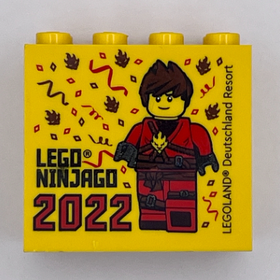 Brick 2 × 4 × 3 with 'LEGOLAND Deutschland Resort LEGO NINJAGO 2022' Print Yellow