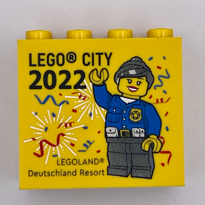 Brick 2 × 4 × 3 with 'LEGOLAND Deutschland Resort LEGO City 2022' Print Yellow