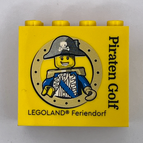 Brick 2 × 4 × 3 with 'LEGOLAND Feriendorf Piraten Golf' Print Gelb
