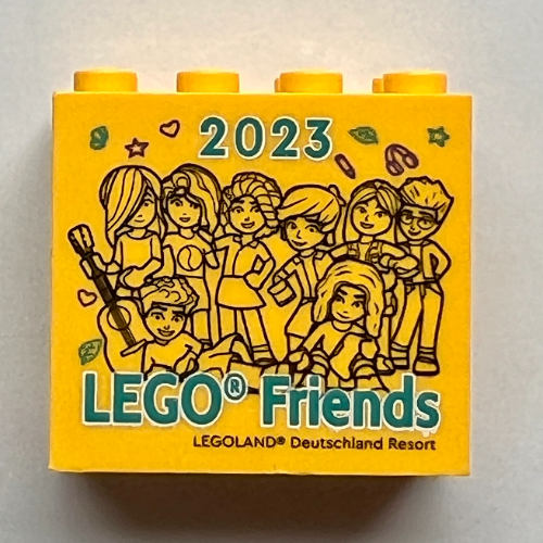 Brick 2 × 4 × 3 with 'LEGOLAND Deutschland Resort 2023 LEGO Friends' Print Gelb