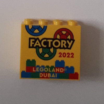 Brick 2 × 4 × 3 with 'LEGOLAND DUBAI 2022 FACTORY' Print Yellow