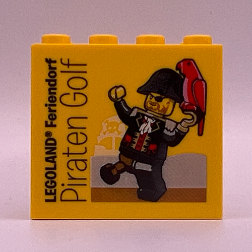 Brick 2 × 4 × 3 with 'LEGOLAND Feriendorf Piraten Golf' print Gelb