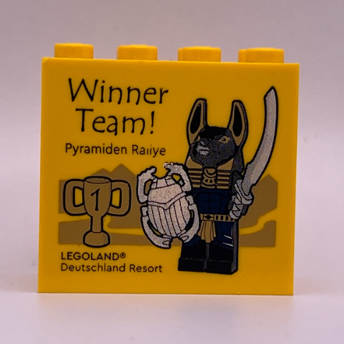 Brick 2 × 4 × 3 with 'LEGOLAND Deutschland Resort Winner Team! Pyramiden Rallye' Print Gelb