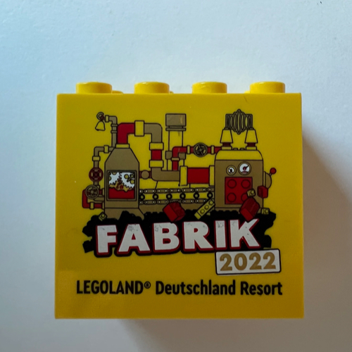 Brick 2 × 4 × 3 with 'LEGOLAND Deutschland Resort FABRIK 2022' Print Yellow