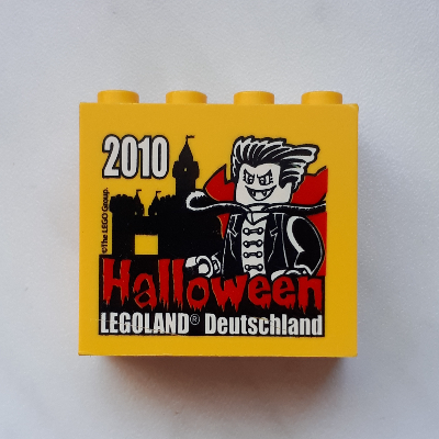 Brick 2 × 4 × 3 with 'LEGOLAND Deutschland Halloween 2010' print Yellow