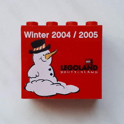Brick 2 × 4 × 3 with 'LEGOLAND DEUTSCHLAND Winter 2004/2005' print Rot