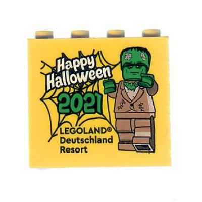 Brick 2 × 4 × 3 with 'LEGOLAND Deutschland Resort Happy Halloween 2021' Print Yellow
