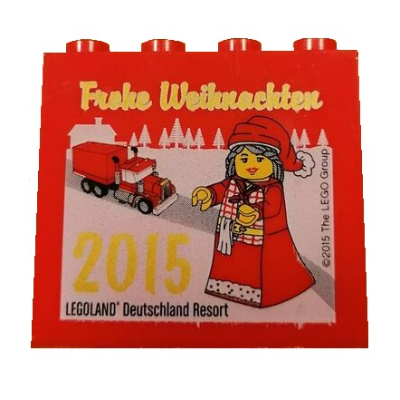 Brick 2 × 4 × 3 with 'LEGOLAND Deutschland Resort Frohe Weihnachten 2015' Print Red