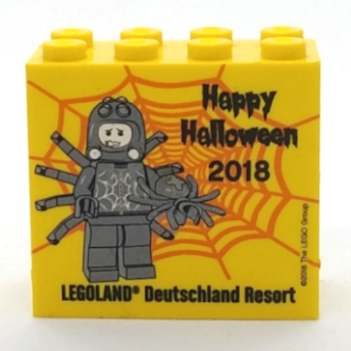 Brick 2 × 4 × 3 with 'LEGOLAND Deutschland Resort Happy Halloween 2018' Print Gelb