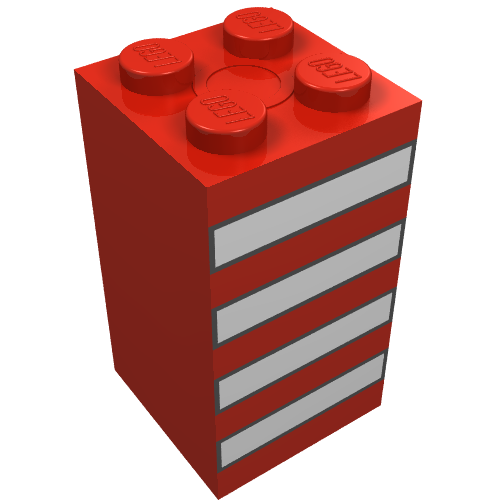 Brick 2 × 2 × 3 with White Stripes Black Outlined Print Red