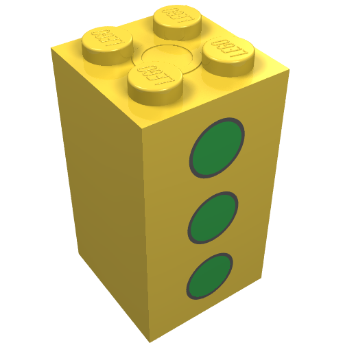 Brick 2 × 2 × 3 with 3 Green Dots Print Gelb