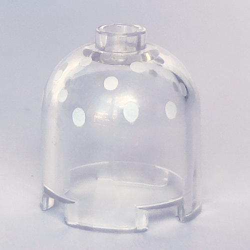Brick Round 2 × 2 × 1 2/3 Dome Top, Hollow Stud with White Spots (Snow) print Transparent