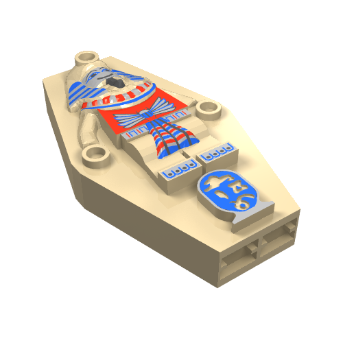 Sarcophagus Lid 2 × 4 × 6 with Mummy Relief with Red, Blue and Gold Print Tan