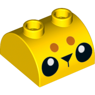 Brick Curved 2 × 2, Two Top Studs with 2 Black Eyes, Nose, Dark Orange Dots print Gelb
