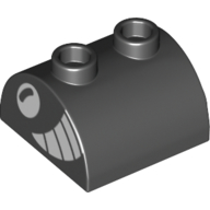 Brick Curved 2 × 2, Two Top Studs with White Eye, Big Teeth Smile print Schwarz