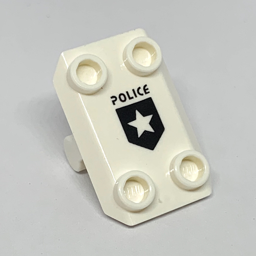 Plate Special / Shield Rectangular with 4 Studs and Star and 'POLICE' Print White