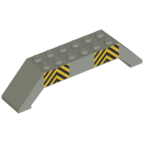 Brick Sloped 45° 10 × 2 × 2 Double with Black and Yellow Stripes Print Hellgrau