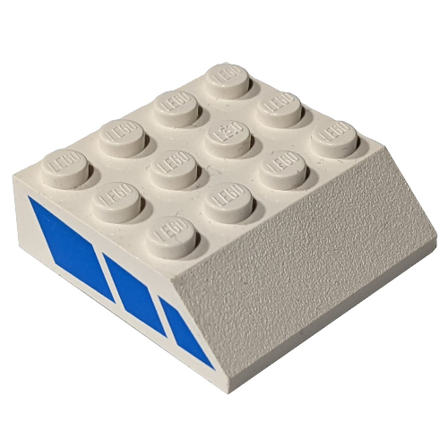 Brick Sloped 45° 4 × 4 with Blue Stripe Print White