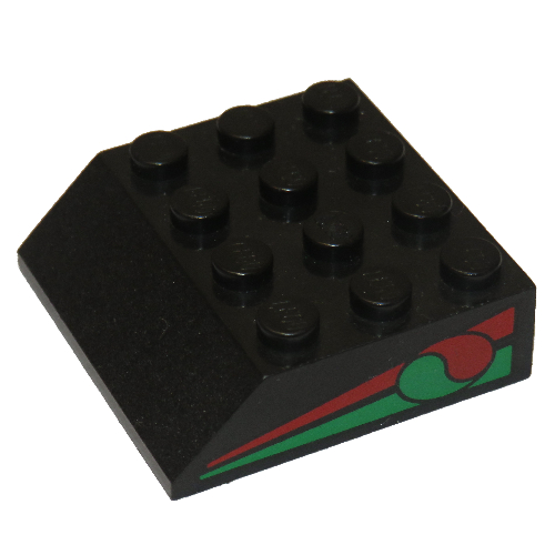 Brick Sloped 45° 4 × 4 with Octan Logo and Red & Green Stripe Print Black