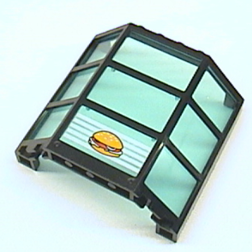 Window Bay 3 × 8 × 6 with Trans-Light Blue Glass with 5 White Stripes and Hamburger Print Schwarz