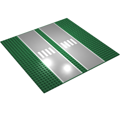 Baseplate 32 × 32 with 7-Stud Straight, Dual with Crosswalk Print Grün