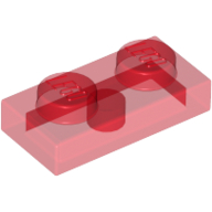 Platte 1 × 2 Transparent-Rot