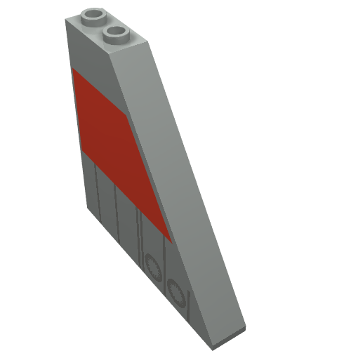 Brick Sloped 55° 1 × 6 × 5 with Red and Dark Gray Print Hellgrau