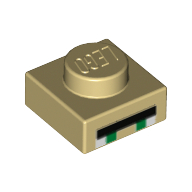 Plate 1 × 1 with 2 Green and 2 White Squares, Long Black Rectangle Print [Minecraft Villager Eyes] Beige