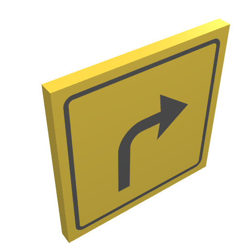 Road Sign Clip-on 2 × 2 Square with Black Turn Arrow Print Yellow