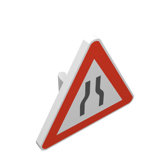 Road Sign Clip-on 2.2 × 2.667 Triangular with Narrow Road Print Weiß