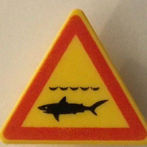 Road Sign Clip-on 2 × 2 Triangle with Shark Infested Waters Print Gelb