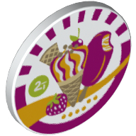 Road Sign Clip-on 2 × 2 Round with Ice Cream Print White
