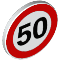 Road Sign Clip-on 2 × 2 Round with Speed Limit "50" Print White