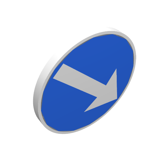 Road Sign Clip-on 2 × 2 Round with Arrow on Blue Print Weiß