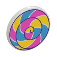 Road Sign Clip-on 2 × 2 Round with Dark Azure/Dark Pink/Yellow Spiral Lollypop print White