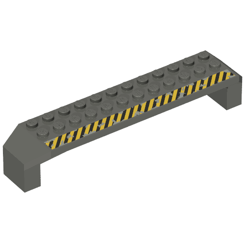 Brick Arch 2 × 14 × 2 1/3 with Black and Yellow Stripes on Top Print Dark Gray