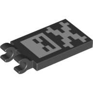 Tile Special 2 × 3 with 2 Clips with Pixelated Cross and Bones in Black