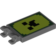 Tile Special 2 × 3 with 2 Clips with Black Pixelated Face on Yellow Field with Green Border Print Dunkelblaugrau