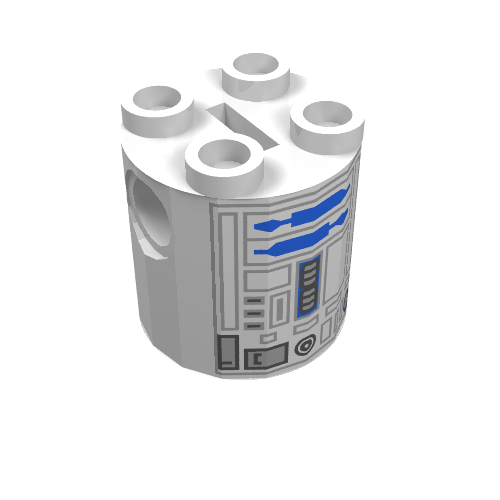Brick Round 2 × 2 × 2 Robot Body, no Axle Holder with Blue and Gray Astromech Droid Print (R2-D2) White
