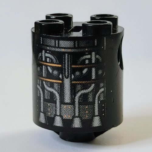 Brick Round 2 × 2 × 2 Robot Body with Silver and Copper Tubing Print in Black