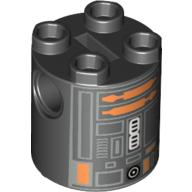 Brick Round 2 × 2 × 2 Robot Body, Axle Holder '+' Orientation with Copper and Silver Imperial Astromech Droid Print Schwarz