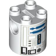 Brick Round 2 × 2 × 2 Robot Body with Blue and Gray Astromech Droid Print (R2-D2) White