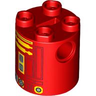 Brick Round 2 × 2 × 2 Robot Body, Axle Holder '+' Orientation with Yellow and Dark Red Astromech Droid Print (L3-G0) Rot