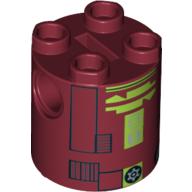 Brick Round 2 × 2 × 2 Robot Body with Black and Lime Astromech Droid Print (R7-A7) Dark Red