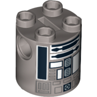 Brick Round 2 × 2 × 2 Robot Body, Axle Holder '+' Orientation with White and Black Astromech Droid Print (R2-Q2) Mattsilber
