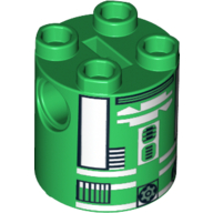 Brick Round 2 × 2 × 2 Robot Body, Axle Holder '+' Orientation with Black and White Astromech Droid Print (R3-D5) Green