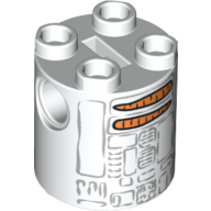 Brick Round 2 × 2 × 2 Robot Body, Axle Holder '+' Orientation with Gray Lines and Carrots Astromech Droid Print (Christmas R2-D2) Weiß